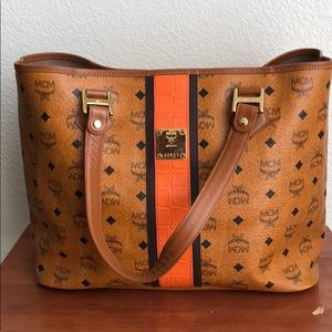 Authentic MCM Cognac Visetos Shopper Tote 